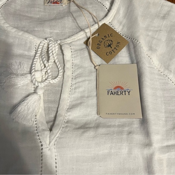 NEW Faherty Celina Puff Sleeve Organic Cotton Blouse in White Sz XS Boho - Picture 8 of 14